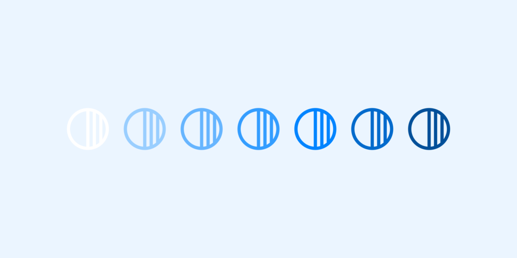 A graphic of an icon with different luminance settings, impacting how easy it is to view on the background