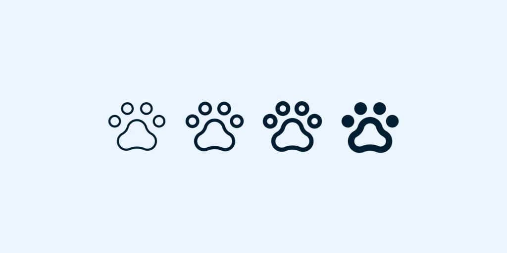 A paw icon from the phosphor library in different weights