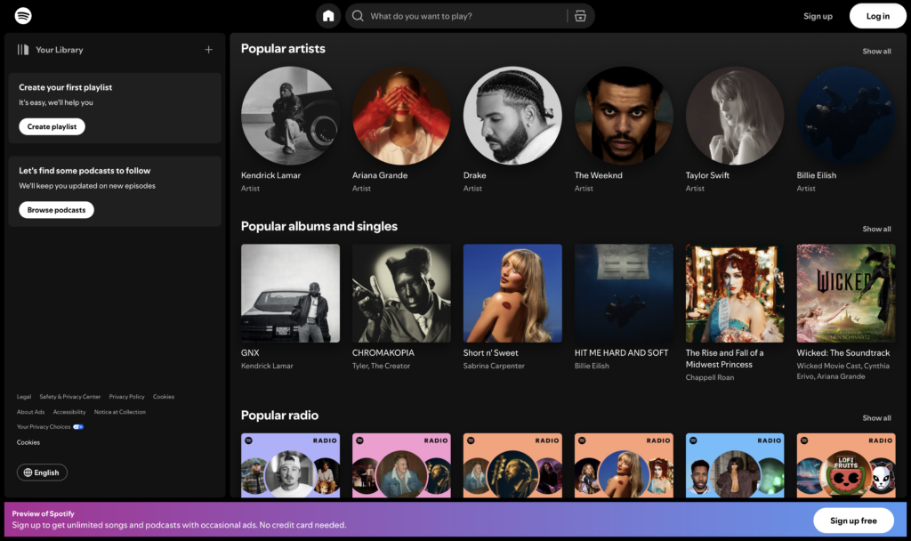 The web interface for Spotify's SaaS App Design
